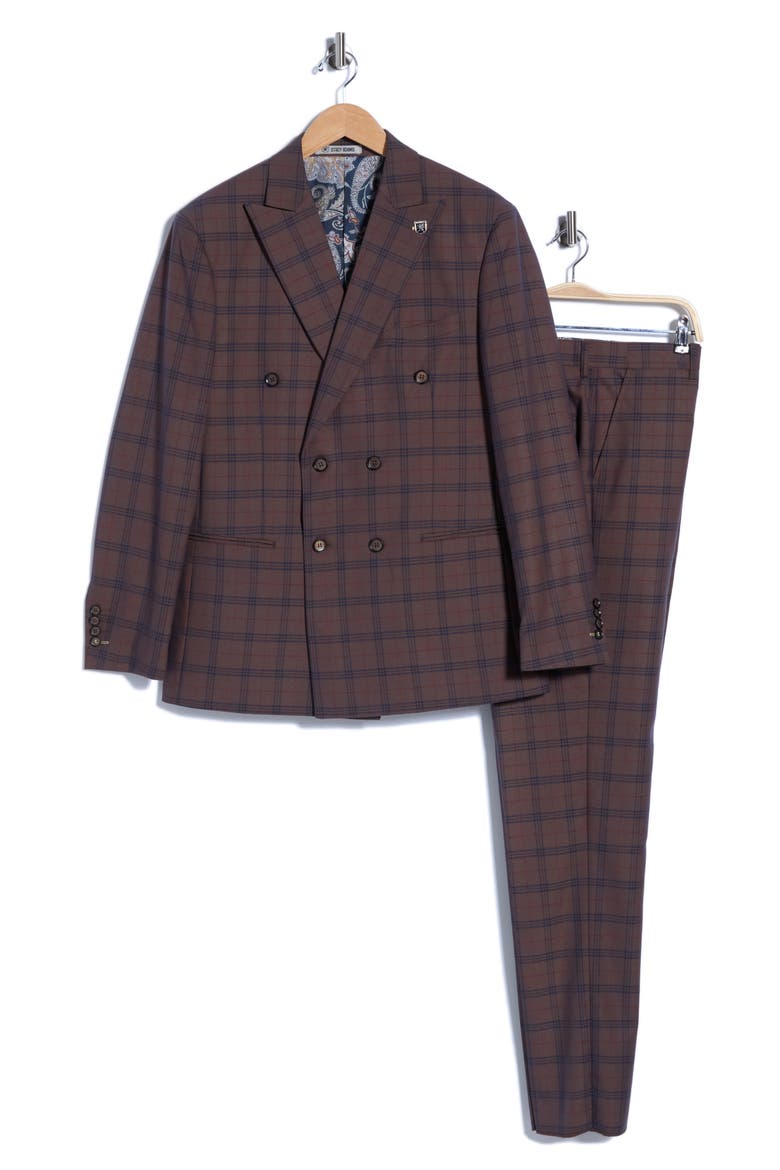 Classic Plaid Double Breasted Suit, Alternate, color, BROWN