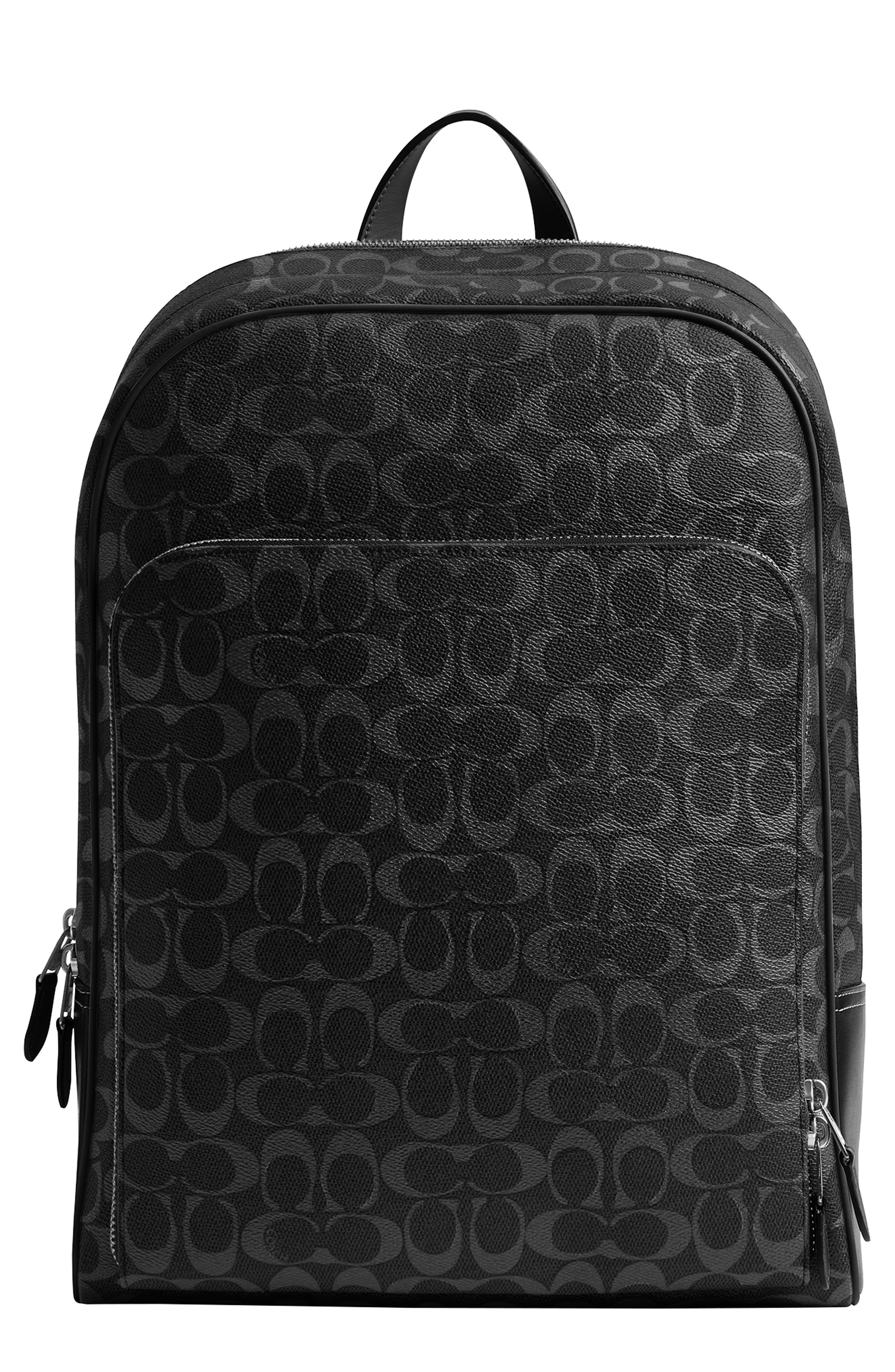 COACH Gotham Coated Canvas & Leather Backpack, Main, color, Black Signature