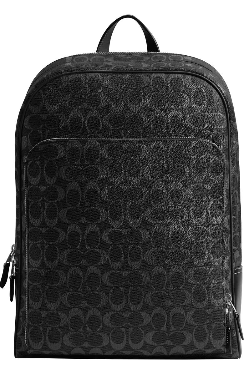 COACH Gotham Coated Canvas & Leather Backpack, Main, color, Black Signature