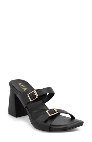 Mia Rene Double Buckle Block Heel Sandal In Black