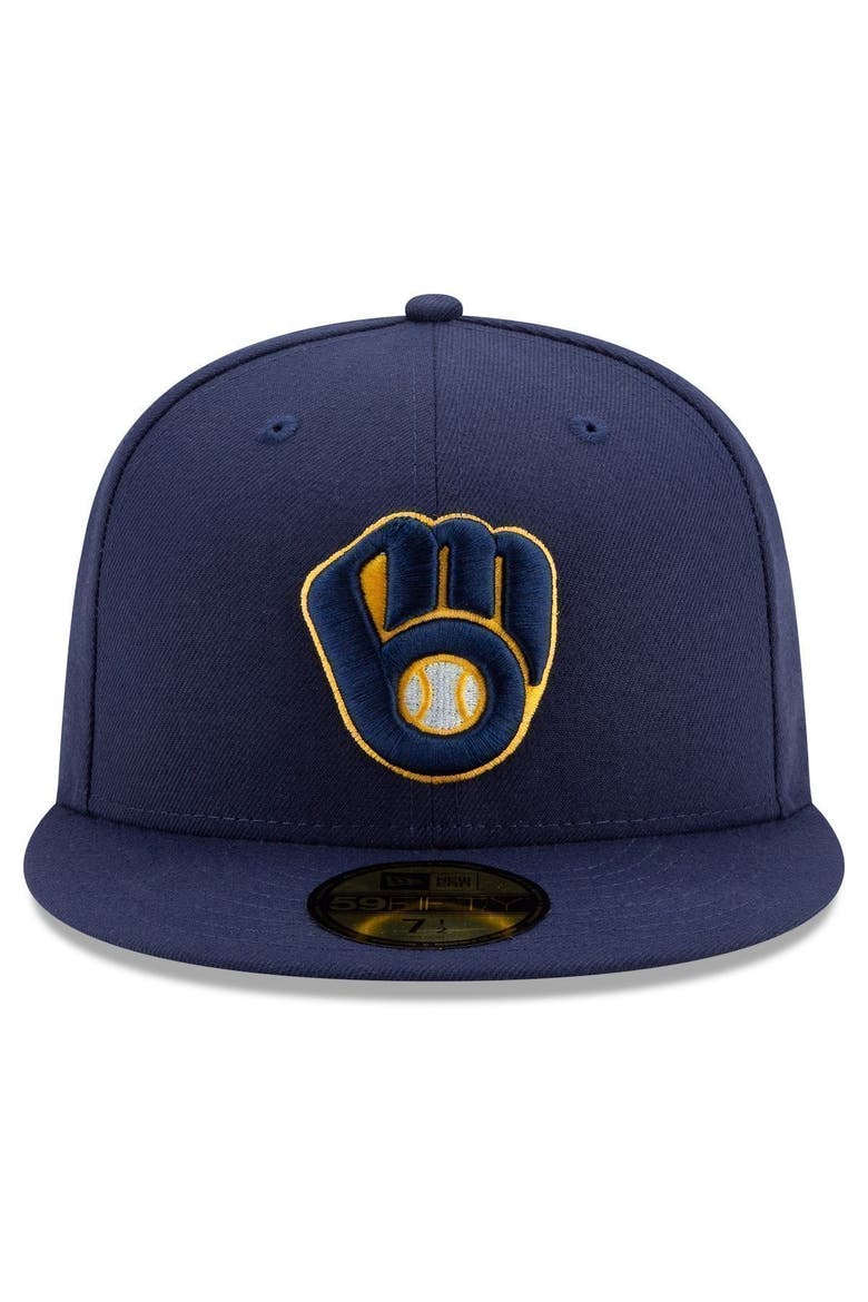 Men's New Era Navy Milwaukee Brewers Home Authentic Collection On-Field 59FIFTY Fitted Hat, Alternate, color, NAVY