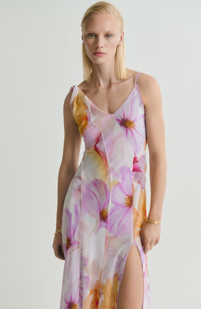 MANGO Floral Print Asymmetric Chiffon Maxi Dress, Alternate, color, Light/ Pastel Purple
