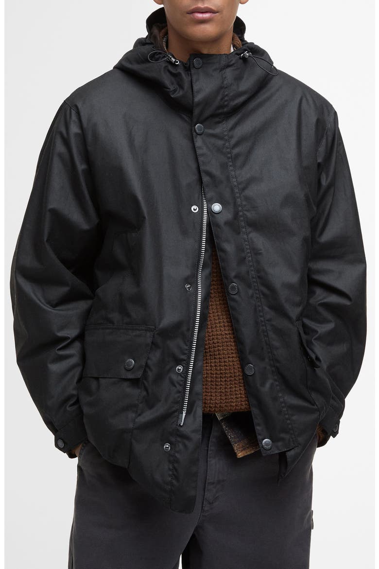 Tide Hooded Waxed Cotton Jacket, Main, color, BLACK