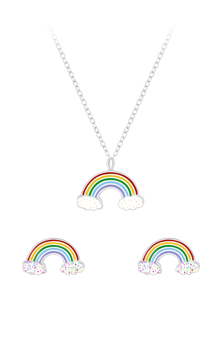 Little Miss Zoe Kids' Rainbow Necklace and Earrings Gift Set, Alternate, color, Silver