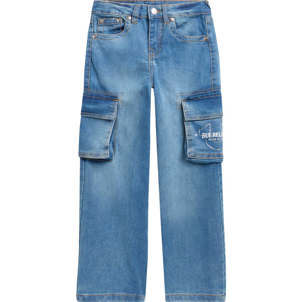 True Religion Kids' Leila Wide Leg Cargo Jeans In Blue