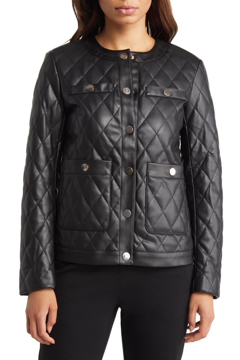 Quilted Faux Leather Jacket, Alternate, color, ANNE BLACK