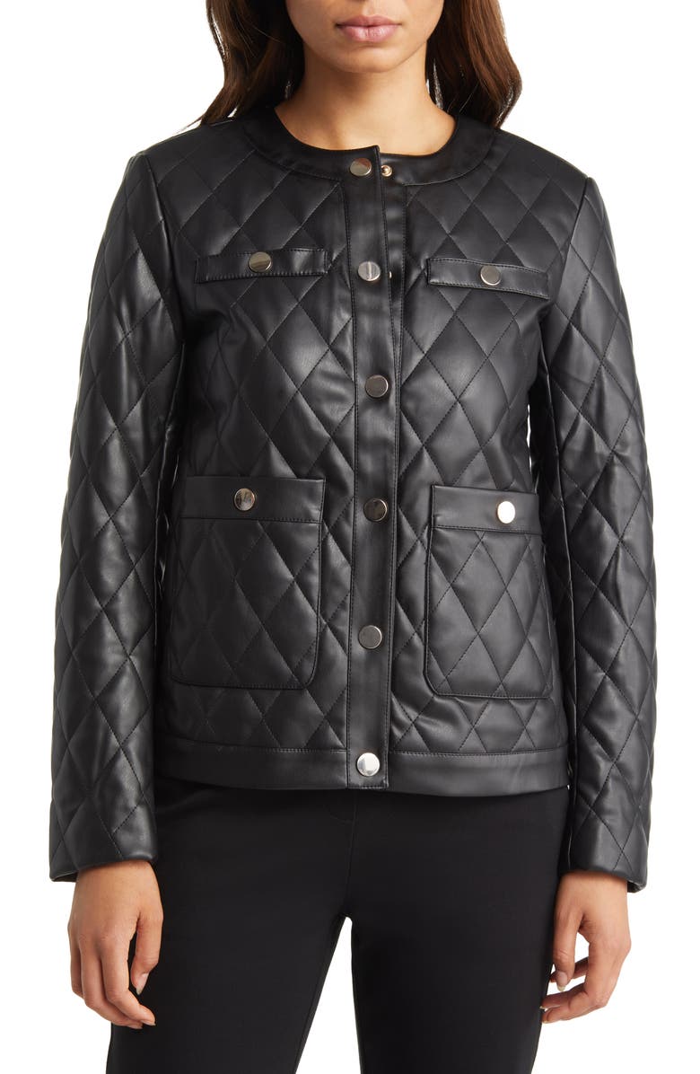 Anne Klein Quilted Faux Leather Jacket, Alternate, color, 