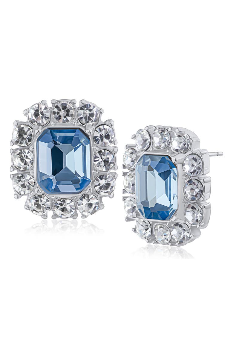JARDIN Crystal Halo Stud Earrings, Main, color, Blue/ Silver
