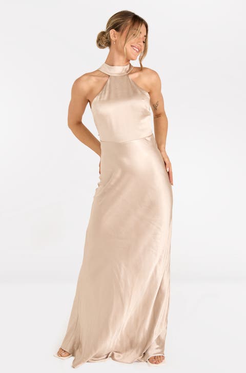 Halter Neck Satin Bridesmaid Dress