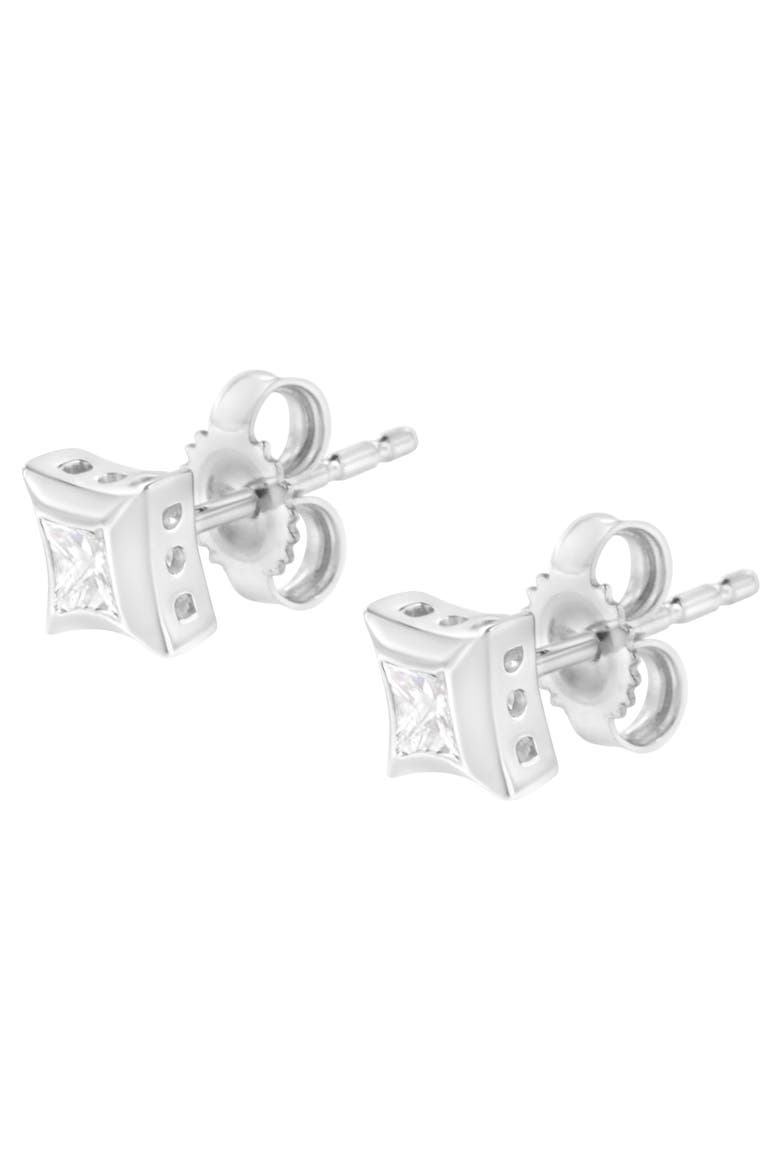 10K White Gold 1/3 Ct Invisible Style Princess Stud Earrings, Alternate, color, White