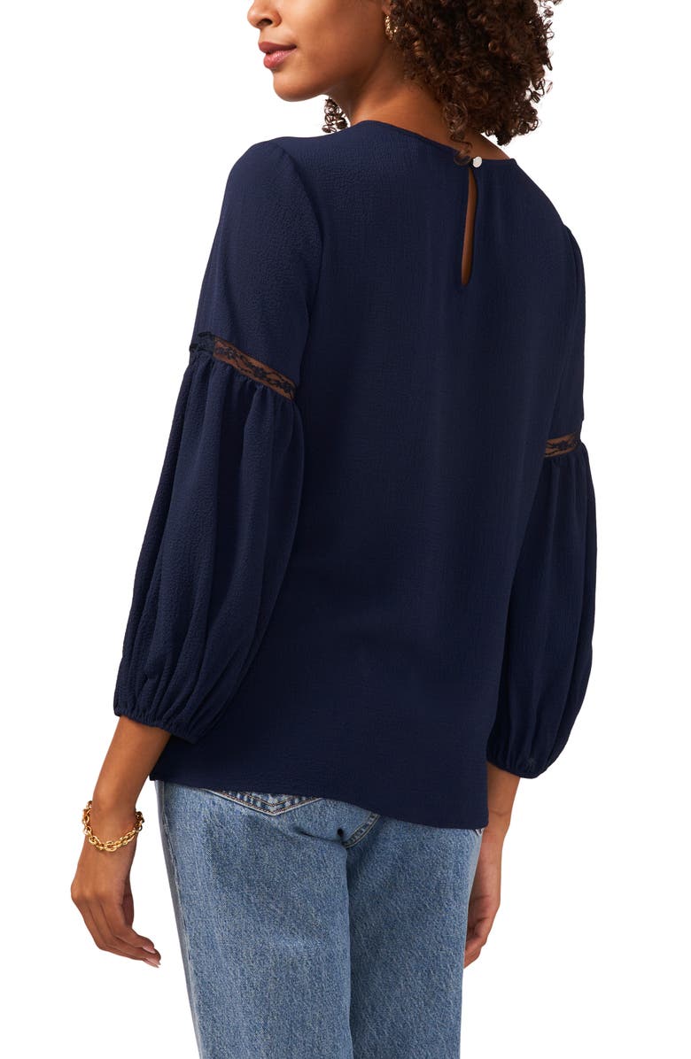 Vince Camuto Lace Detail Crepe Blouse, Alternate, color, Classic Navy