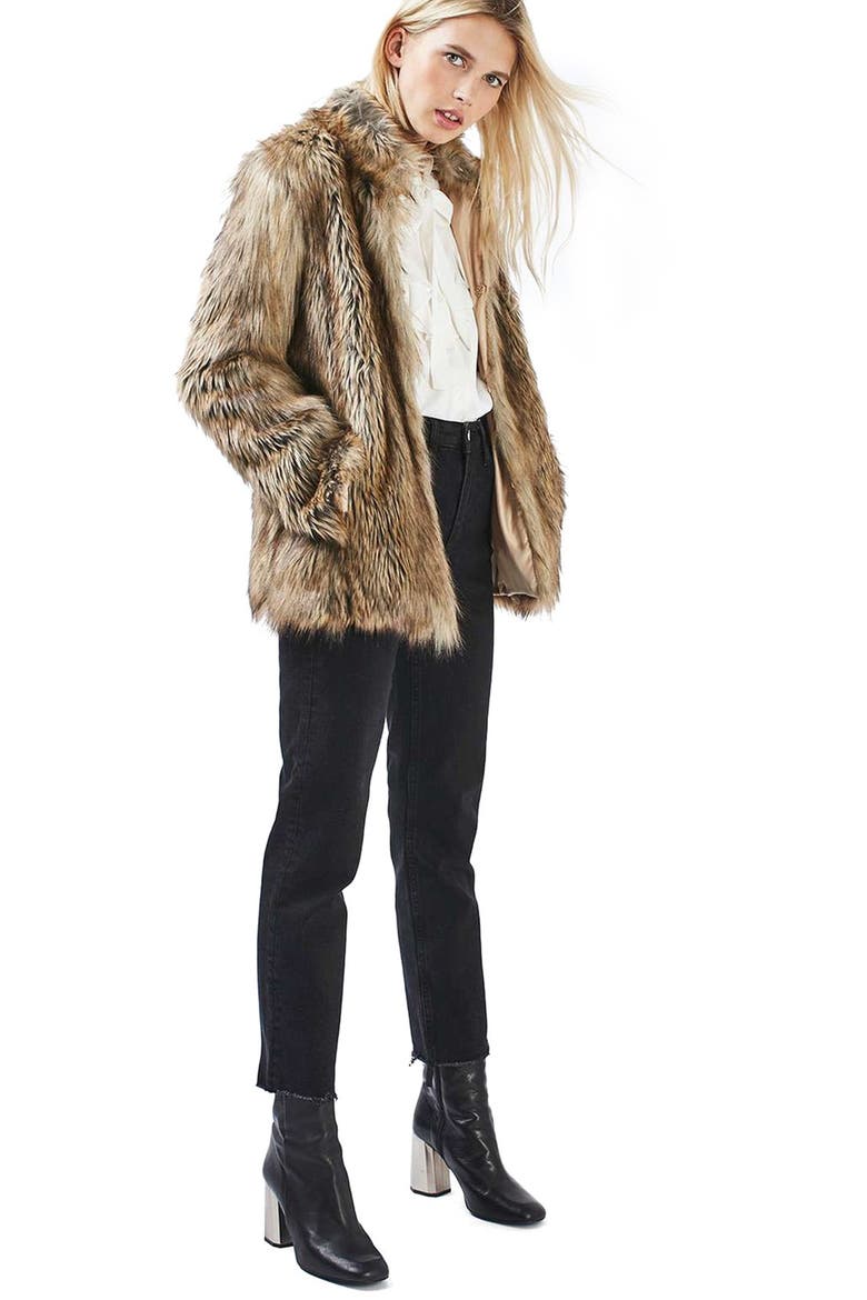 Kate Faux Fur Coat, Alternate, color, BROWN