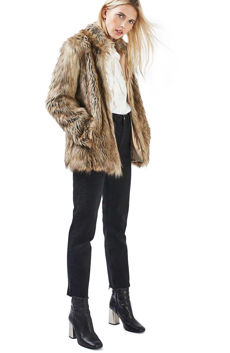Topshop Kate Faux Fur Coat, Alternate, color,