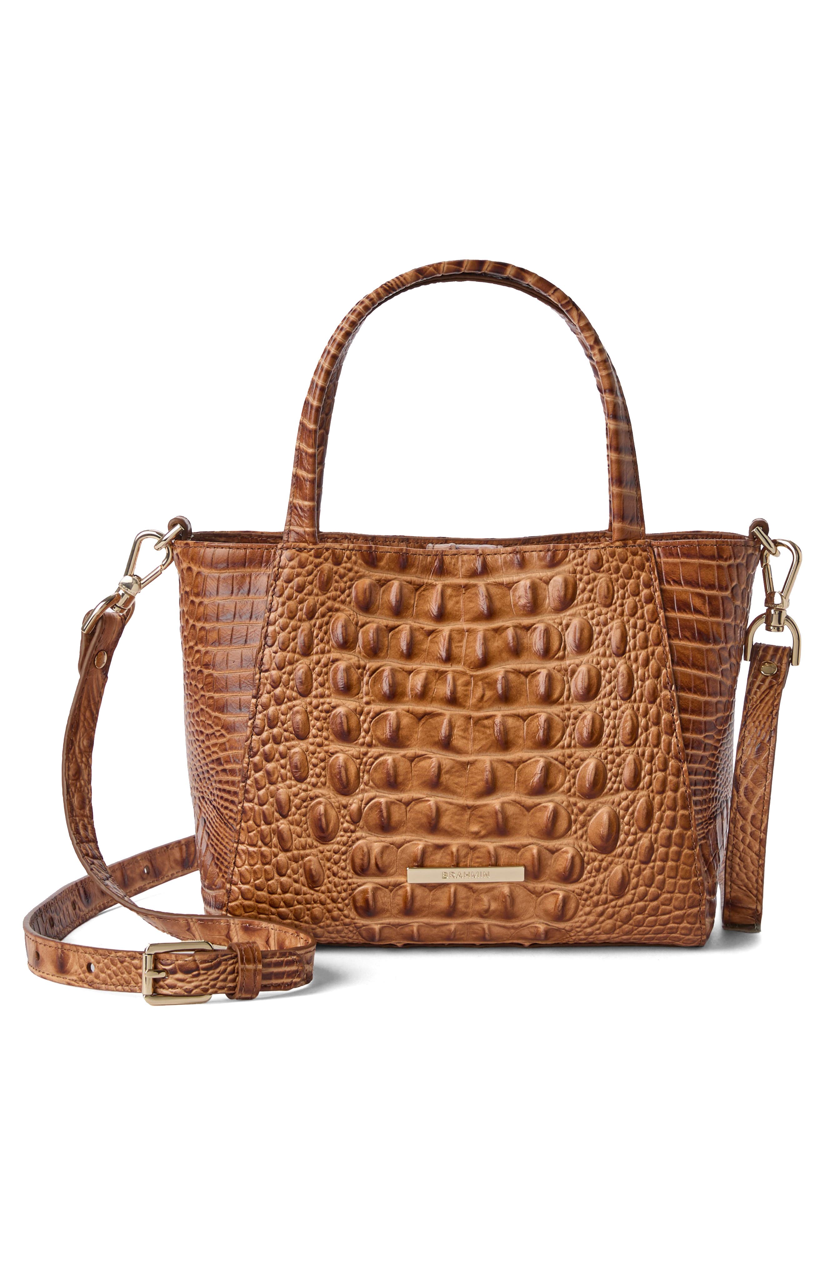 Brahmin Small Mona Croc Embossed Leather Top Handle Bag, Alternate, color, Cinnamon