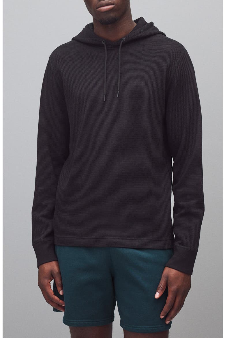Lightweight Waffle Stitch Hoodie, Main, color, BLACK