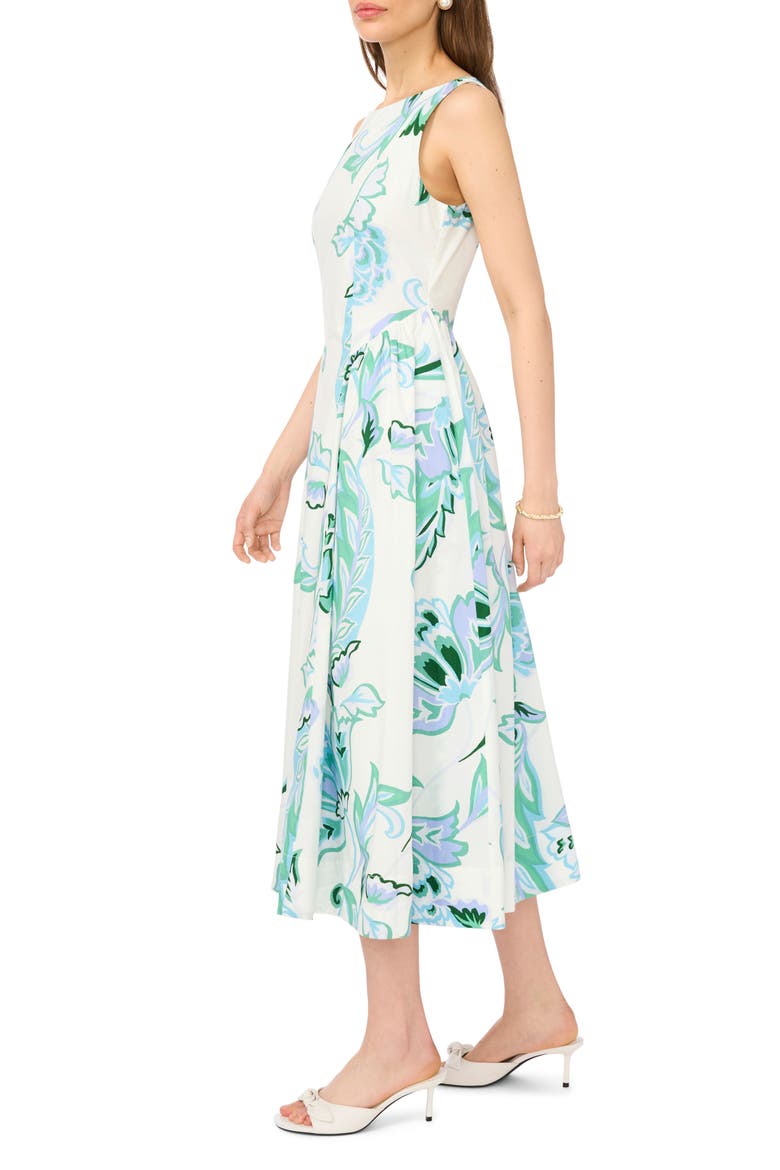 Floral Fit & Flare Cotton Midi Dress, Alternate, color, LAVENDER WAVE