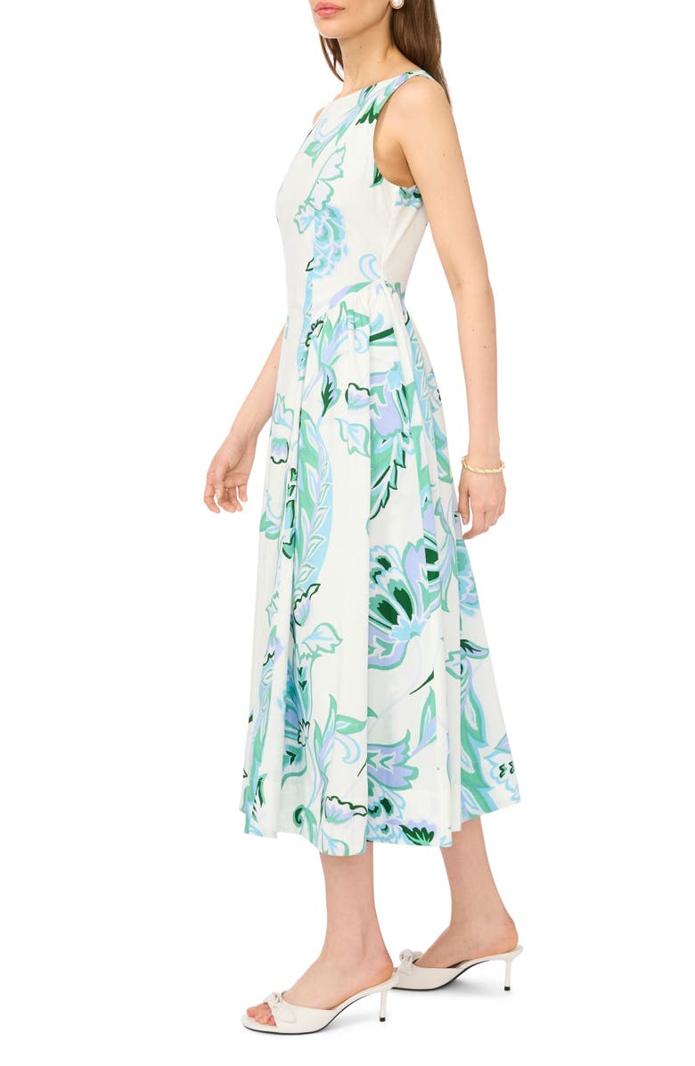 CeCe Floral Fit & Flare Cotton Midi Dress, Alternate, color, Lavender Wave