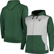 FANATICS Men's Fanatics Branded Hunter Green/Heather Gray Milwaukee Bucks Big & Tall Contrast Pieced Stitched Full-Zip Hoodie
