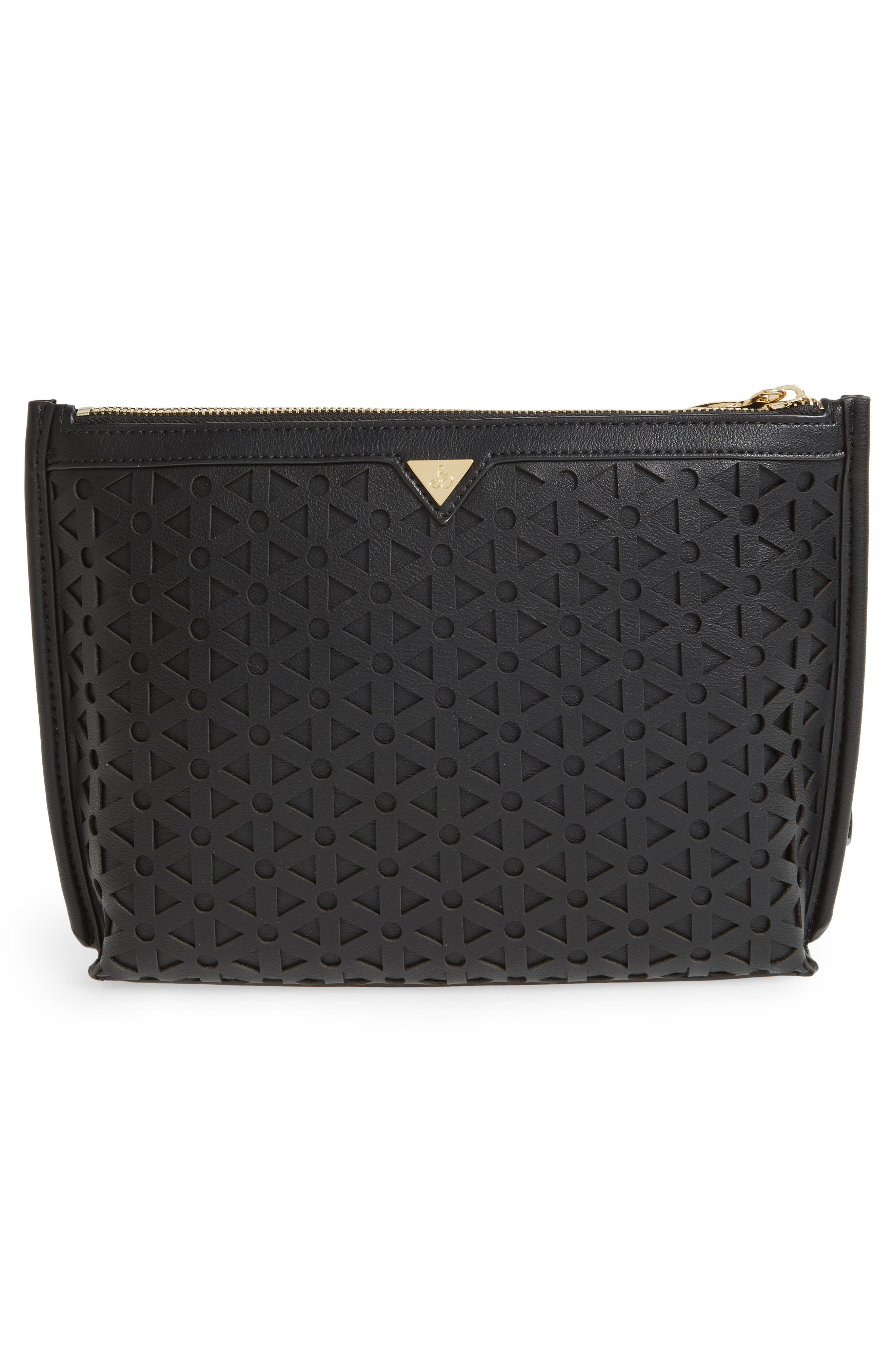 Skyler Faux Leather Clutch, Alternate, color, BLACK