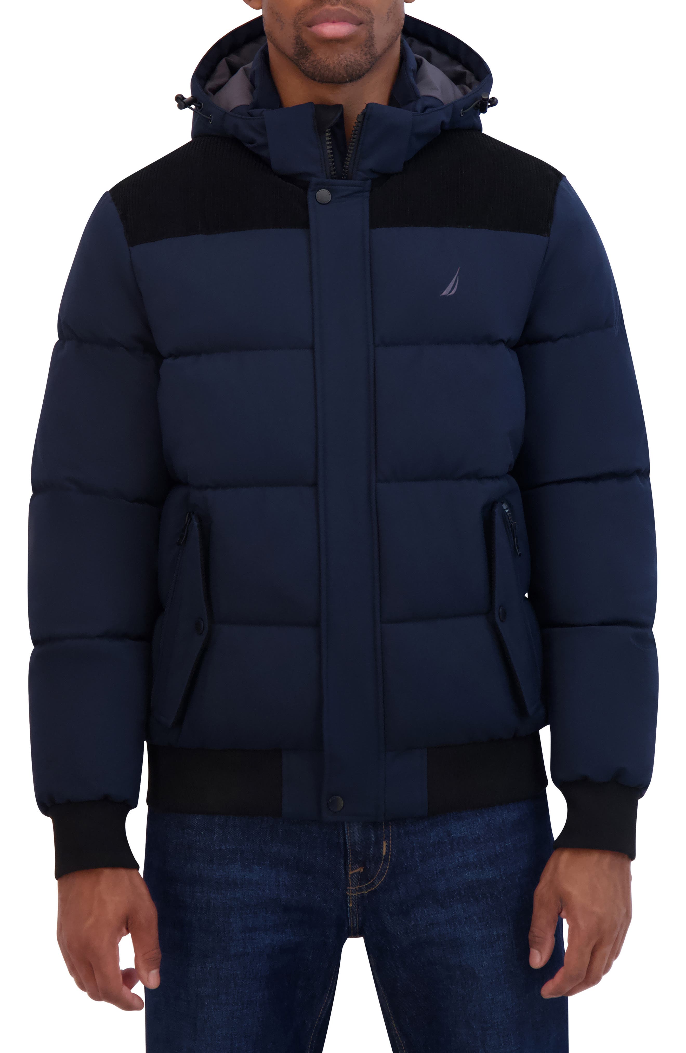 Nautica Water Resistant Mixed Media Bomber Jacket