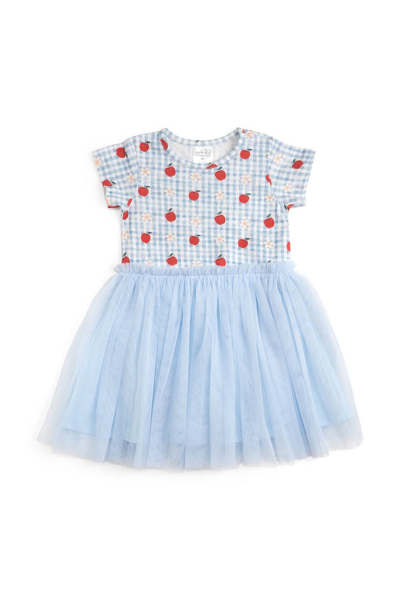 Apple Gingham Short Sleeve Tutu Dress, Main, color, Light Blue