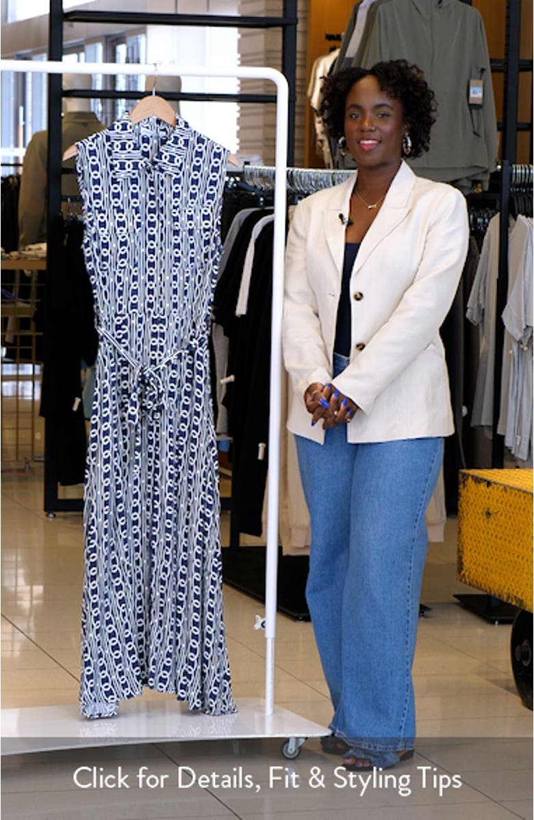 Rossellini Print Sleeveless Tie Waist Shirtdress, sales video thumbnail