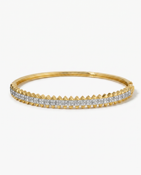 Pave Double Row Spike Bangle Bracelet 14K