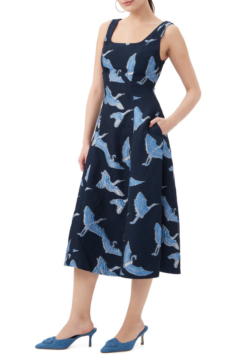Valor Crane Midi Dress, Alternate, color, Ink Multi