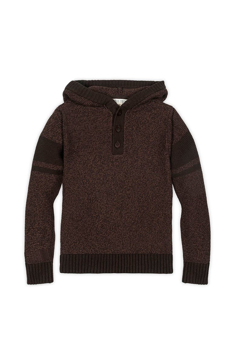 Hope & Henry Kids' Organic Long Sleeve Hooded Henley Sweater, Main, color, Chocolate Marl