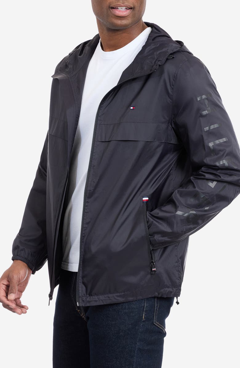 Tommy Hilfiger Hooded Windbreaker, Alternate, color, Black