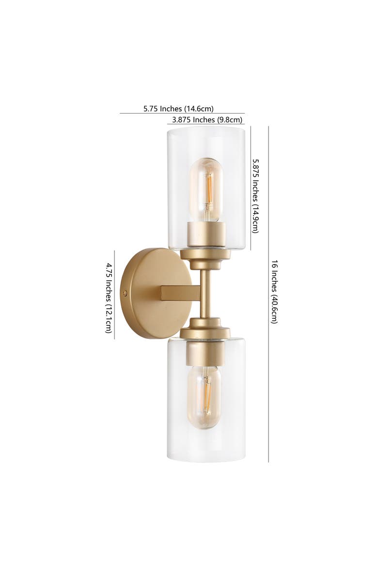 Giles 2-Light Farmhouse Industrial Iron Cylinder LED Sconce, Alternate, color, Brass Gold