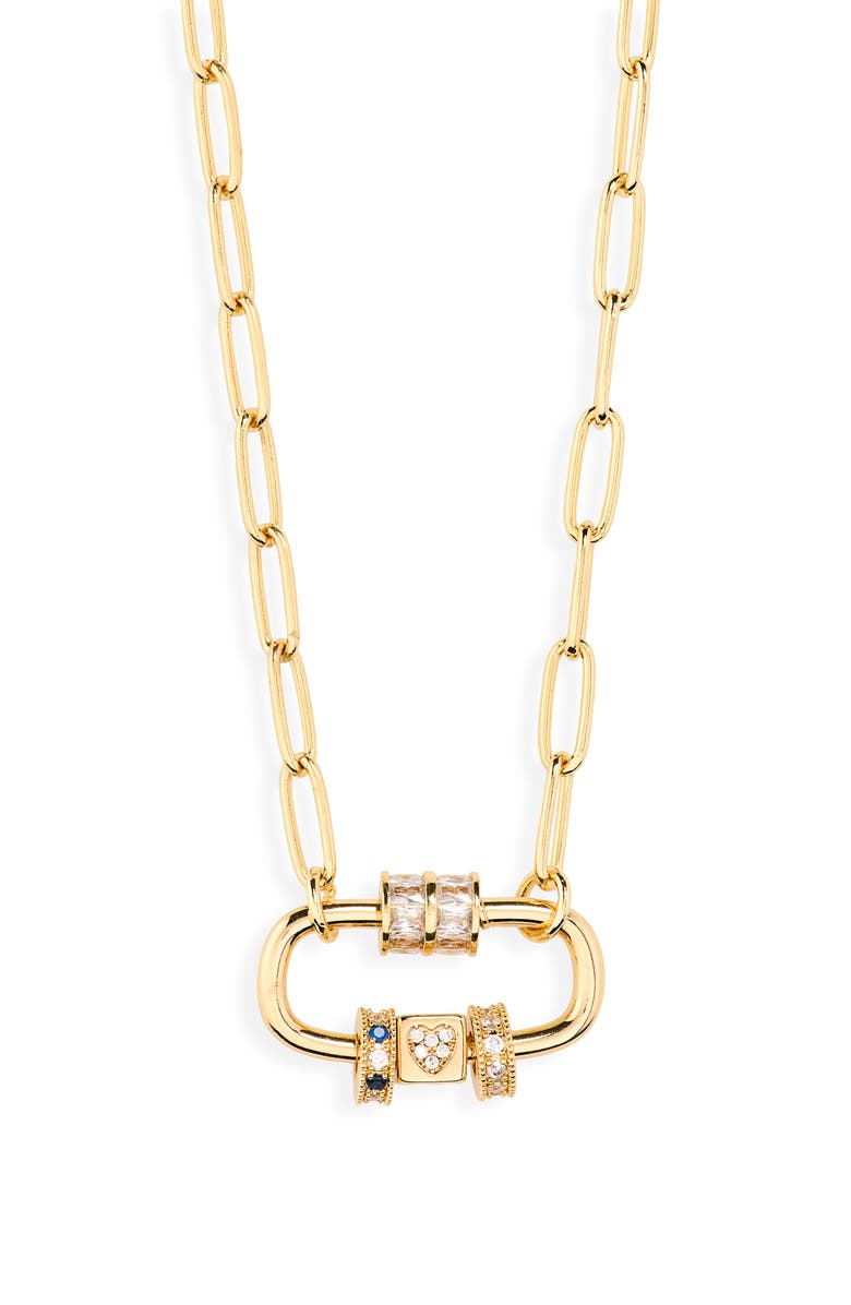 Leith Cubic Zirconia Rondelle Charm Carabiner Pendant Necklace, Alternate, color, Clear- Gold