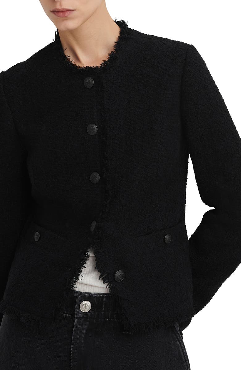 rag & bone Carmen Fringe Tweed Jacket, Alternate, color, Black