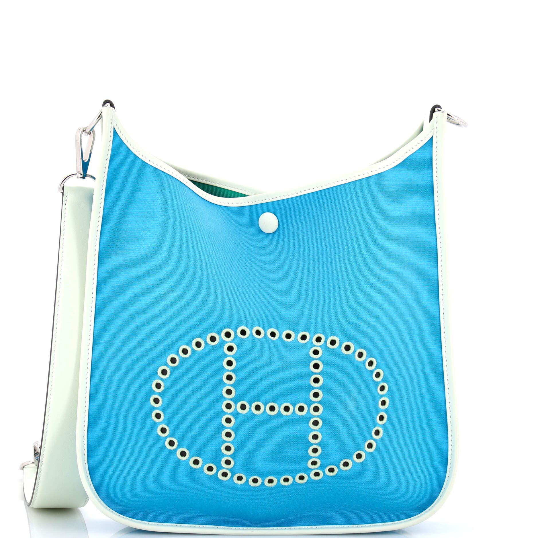 Pre-Owned Hermes Neo Evelyne Bag Toile and Leather PM, Main, color, Bleu Azteque