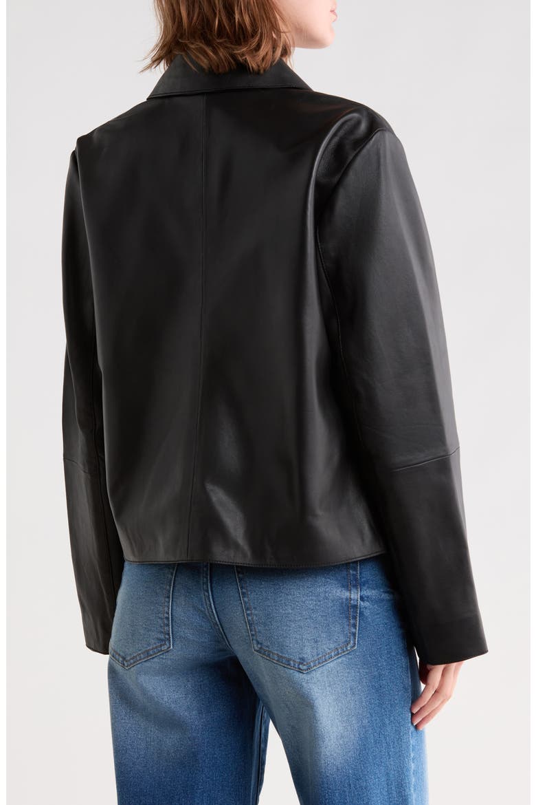 Cropped Patch Pocket Leather Jacket, Alternate, color, BLACK
