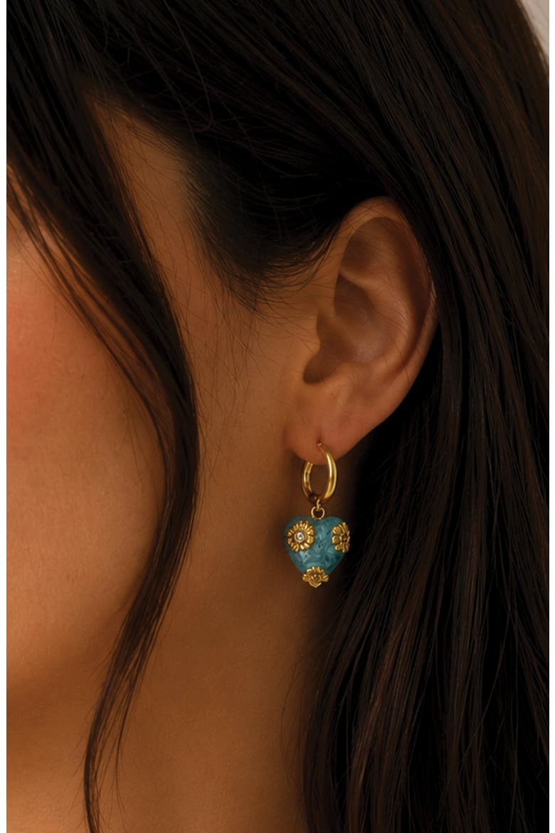 Blue Petal Heart Earrings, Alternate, color, GOLD