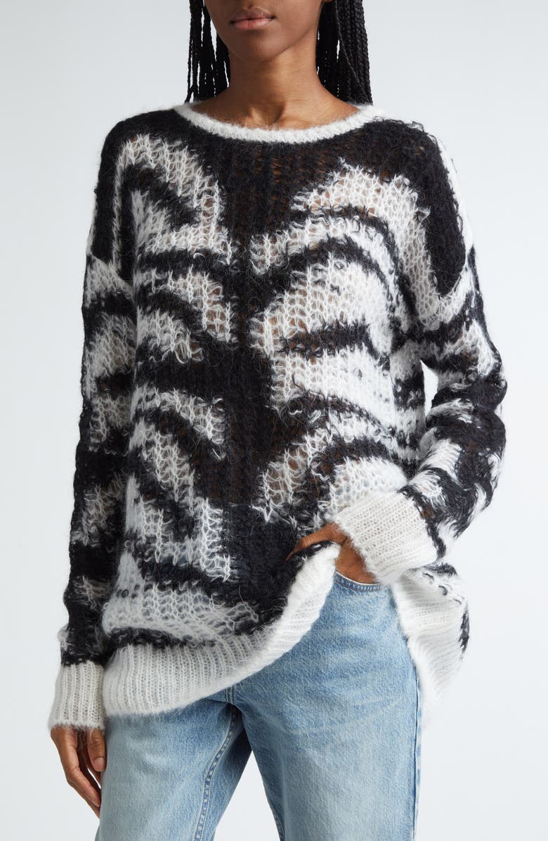 Stella McCartney Tiger Stripe Openwork Knit Sweater, Alternate, color, 