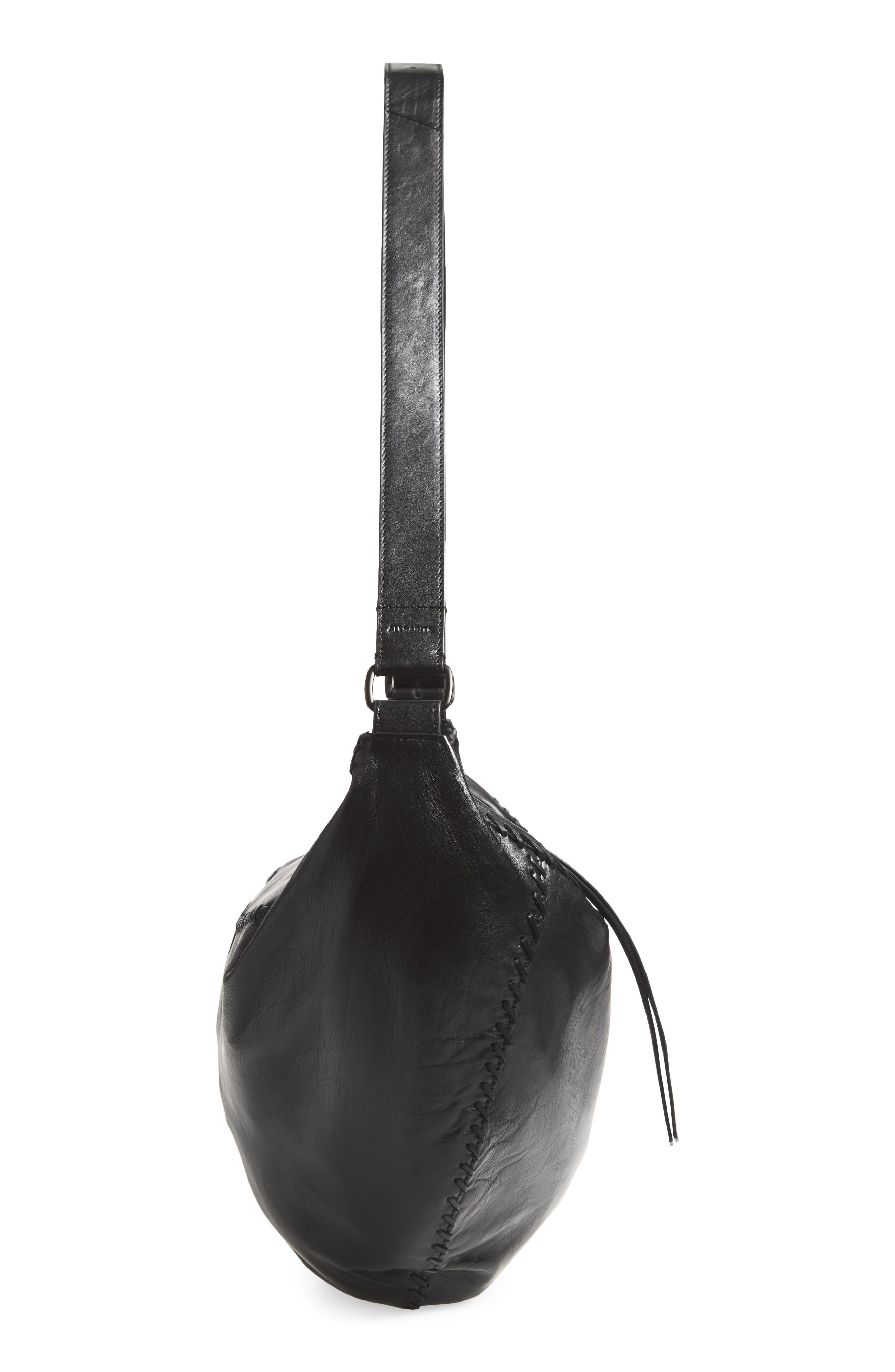 Slouch Whipstitched Leather Shoulder Bag, Alternate, color, BLACK