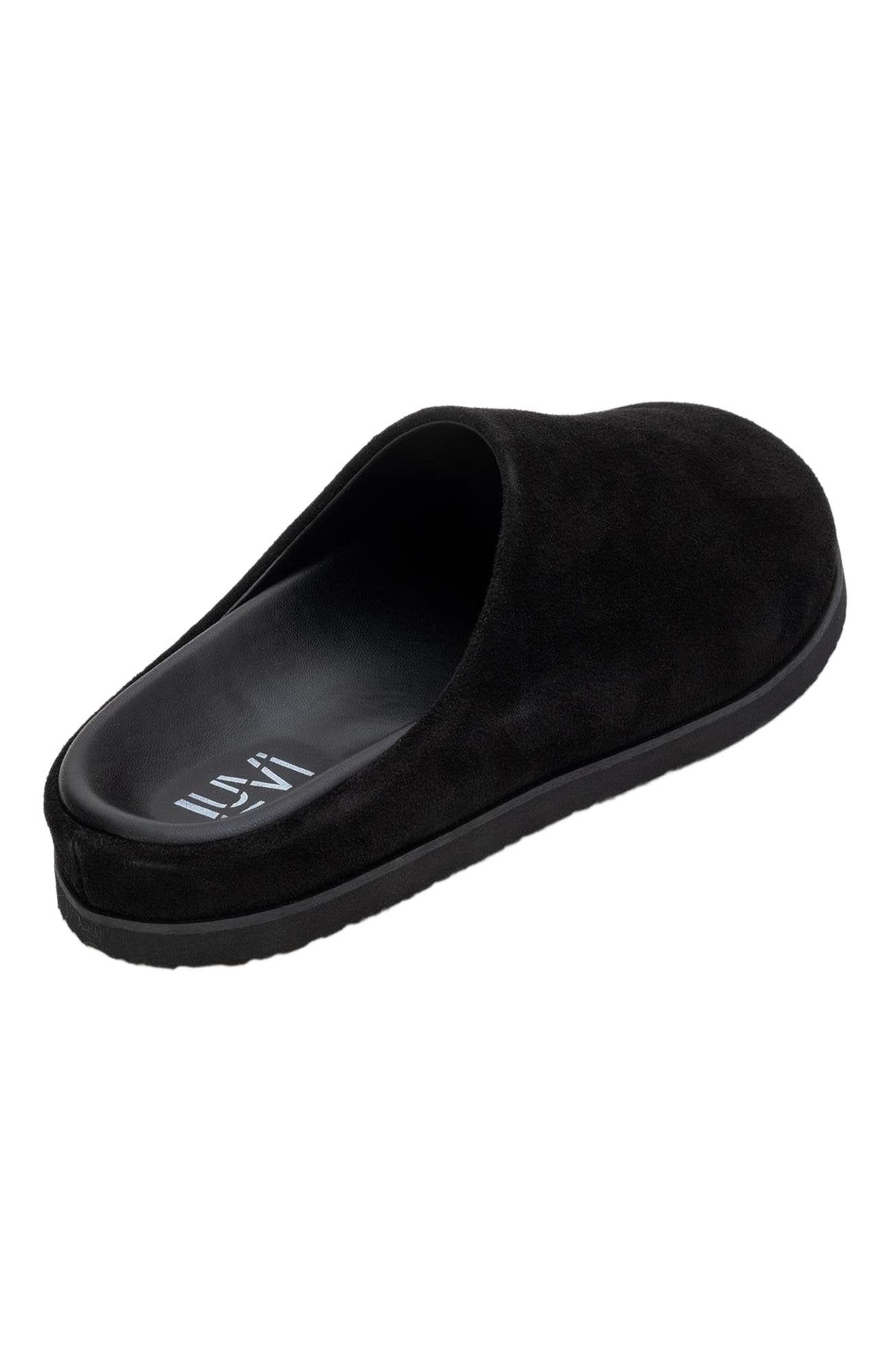 Space Suede Leather Slide Sandal, Alternate, color, Black Leather