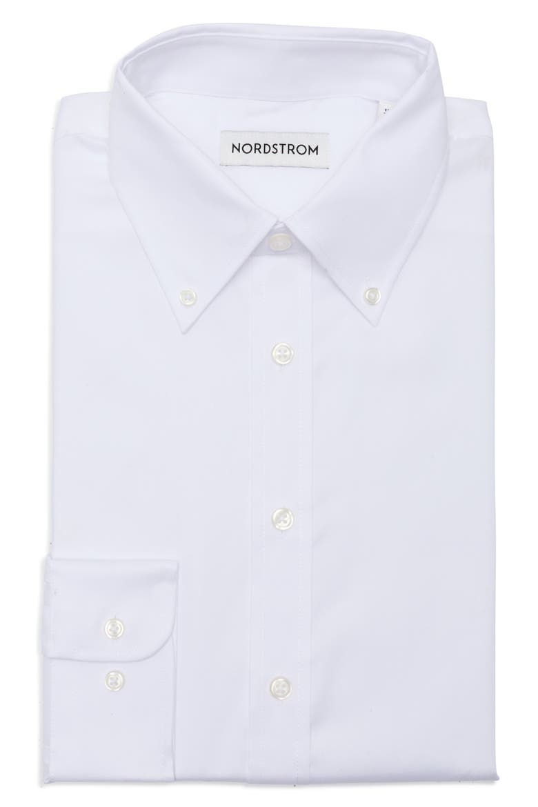 Trim Fit Solid Cotton Button-Down Dress Shirt, Alternate, color, WHITE