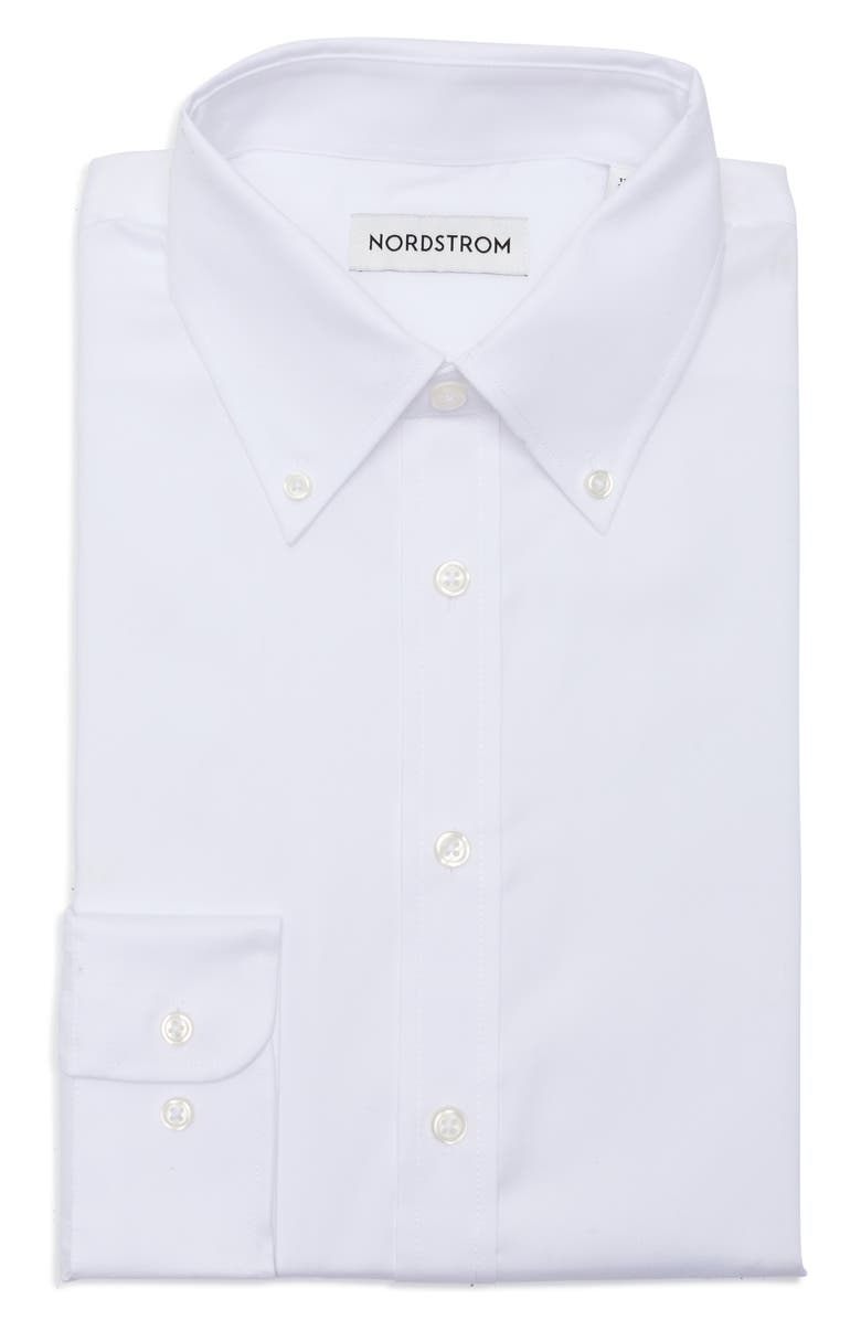 Nordstrom Trim Fit Solid Cotton Button-Down Dress Shirt, Alternate, color, White