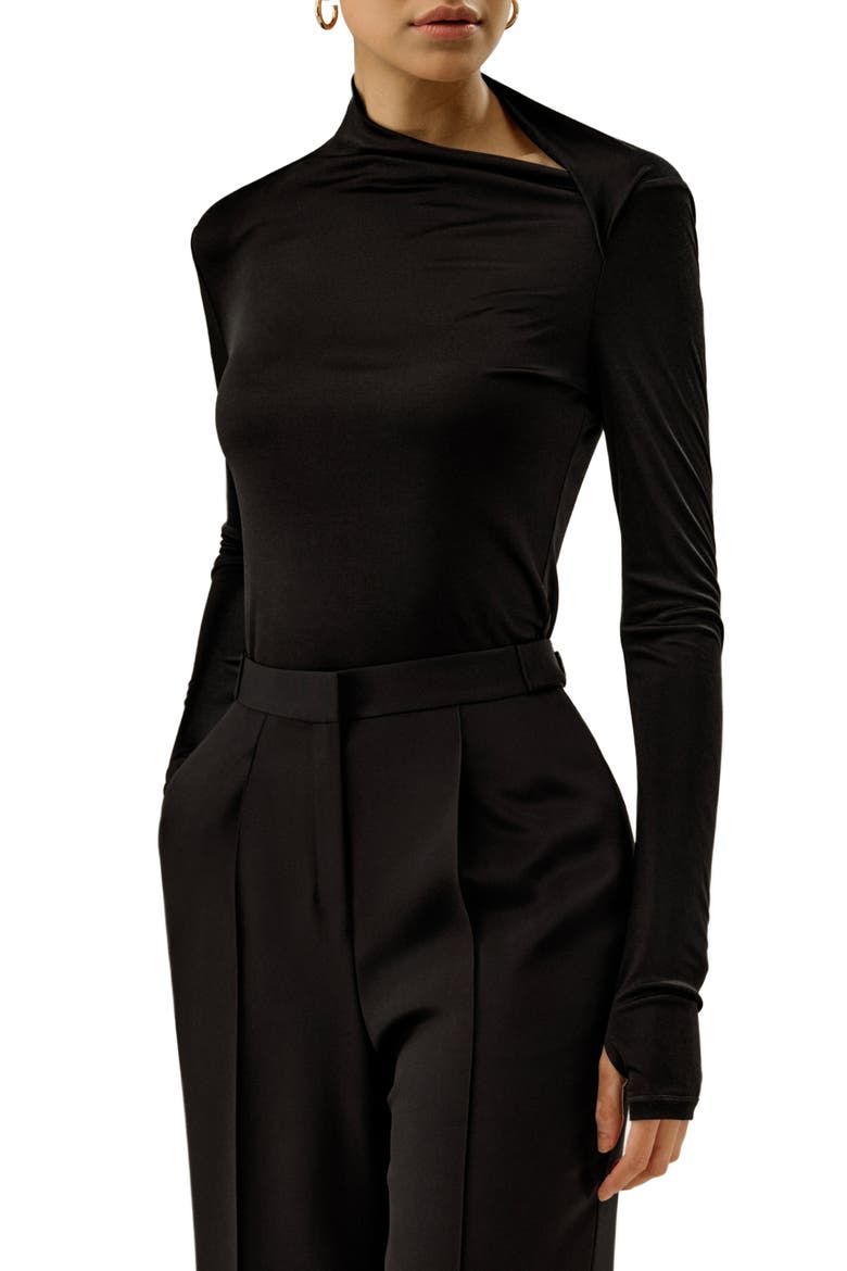 Women's Silk Jersey Slim Fitted Long Sleeve Top, Main, color, Black