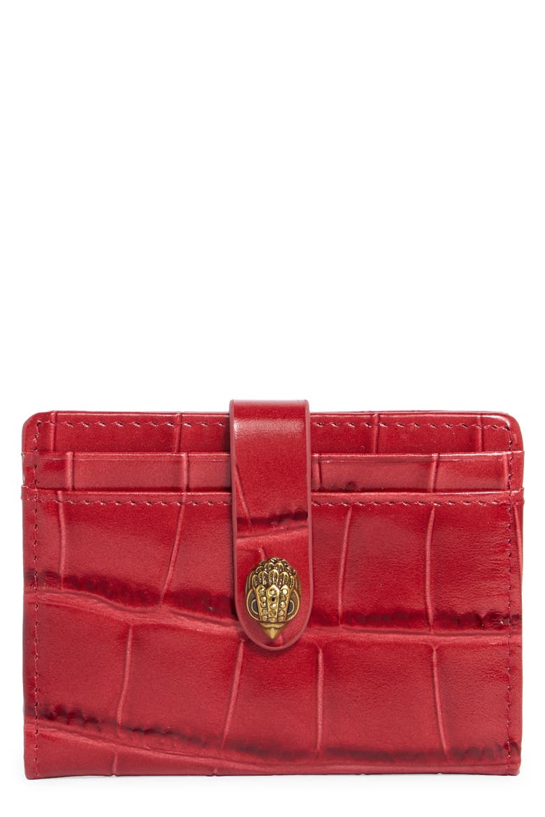 Kensington Snap Flap Card Croc Embossed Wallet, Main, color, RED