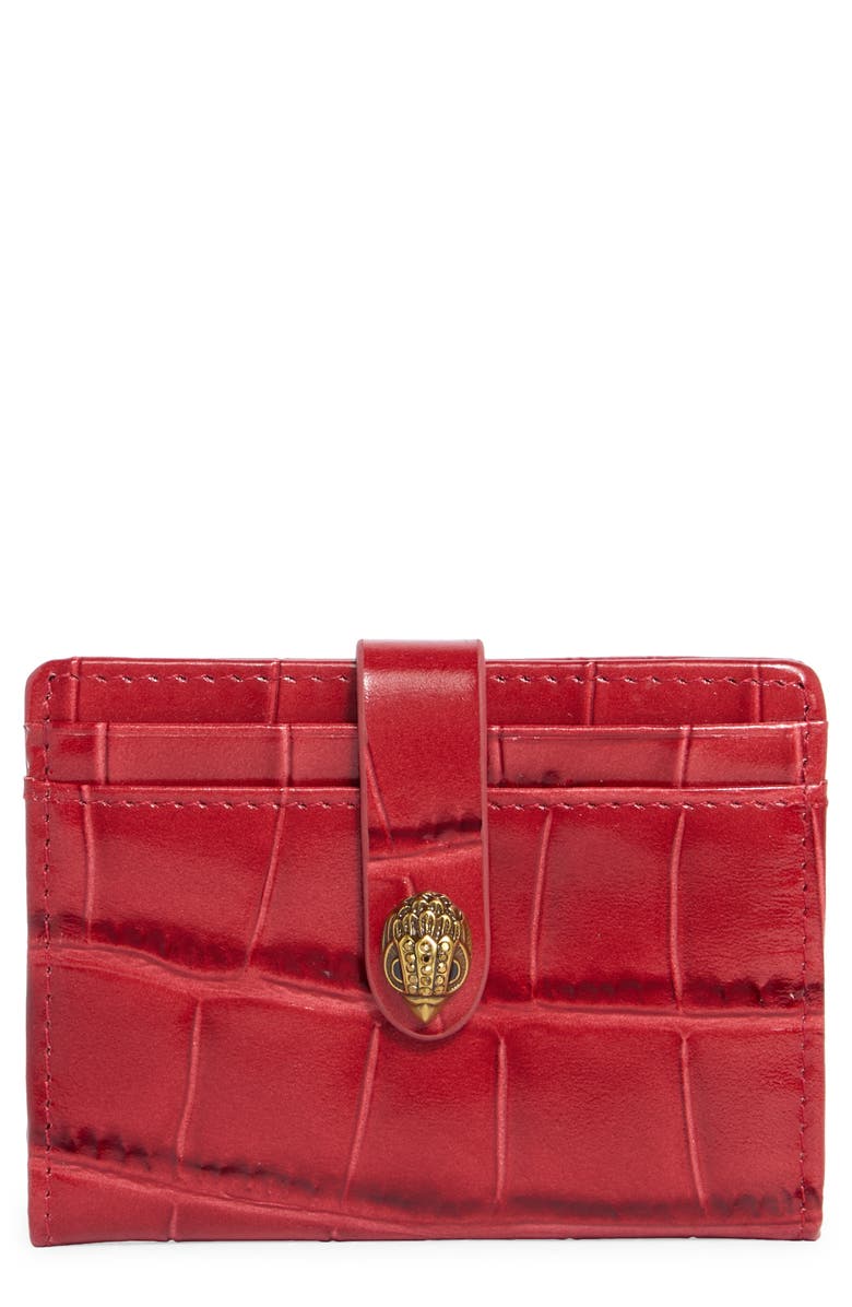 Kurt Geiger London Kensington Snap Flap Card Croc Embossed Wallet, Main, color, Red