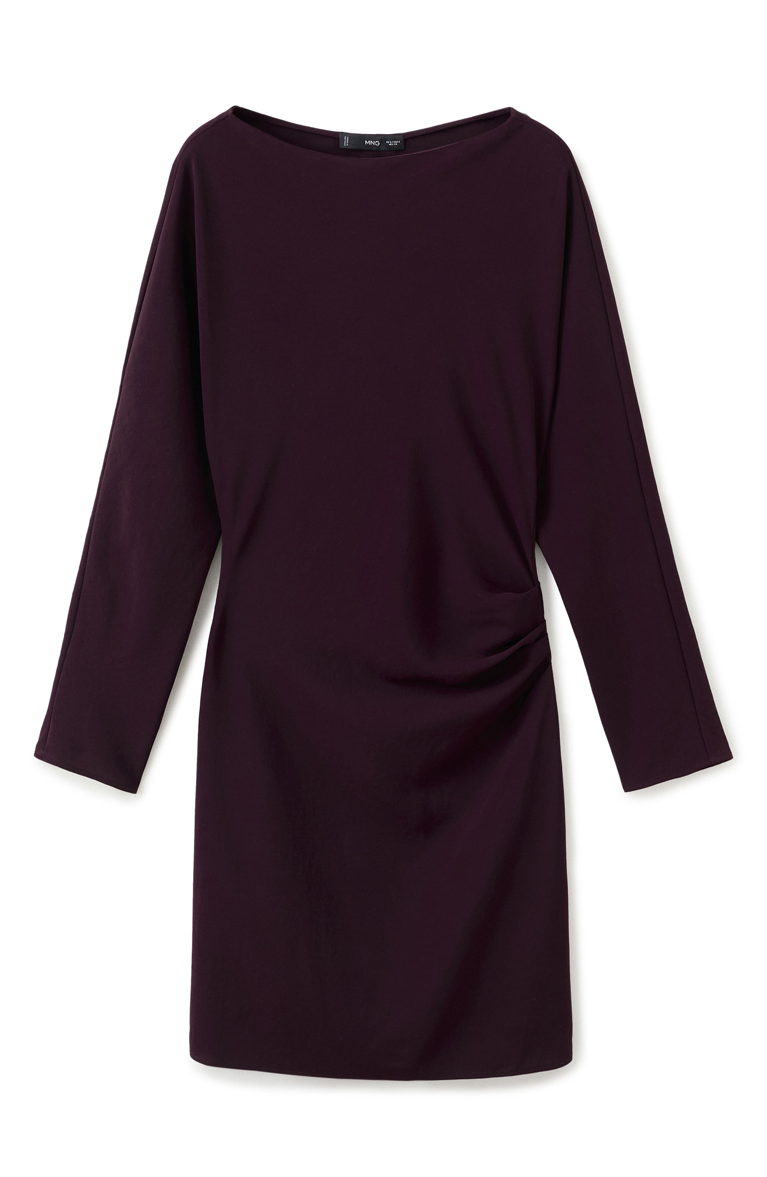 Boat Neck Long Sleeve Ruched Minidress
