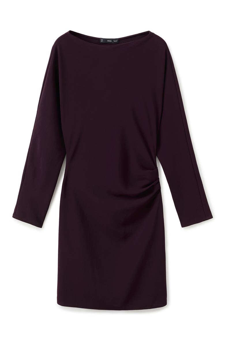 Boat Neck Long Sleeve Ruched Minidress, Main, color, WINE
