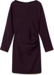 MANGO Boat Neck Long Sleeve Ruched Minidress