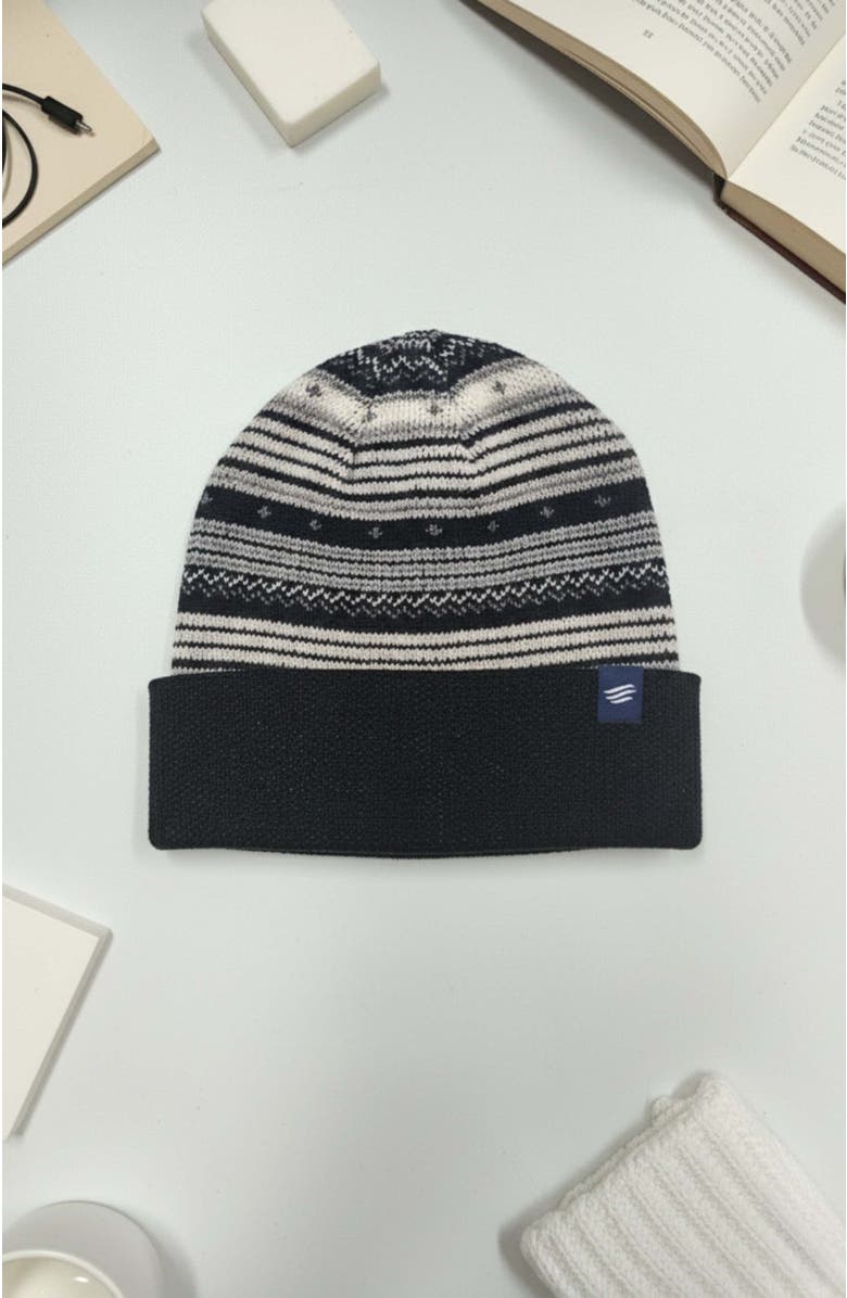 United By Blue Merino Wool Modern Fair Isle Knit Beanie, Alternate, color, Black