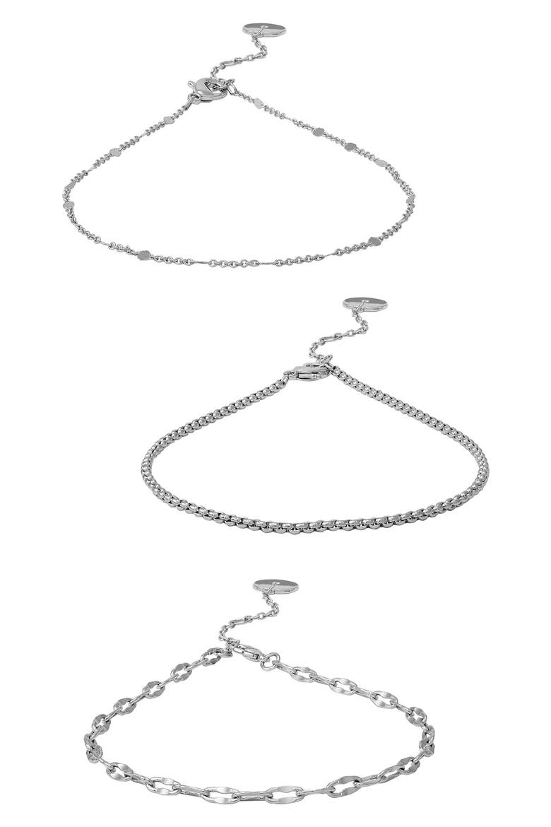 3-Pack Assorted Anklets, Main, color, SILVERTONE