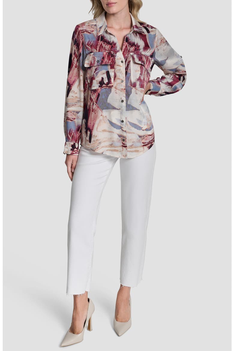 Abstract Print Roll-Tab Sleeve Button-Up Shirt, Alternate, color, URBAN SANDSTORM